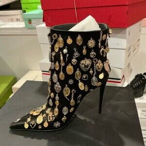 Dolce & Gabbana Womens Ankle Booties Black Gold Charm EU 37 w/ Box